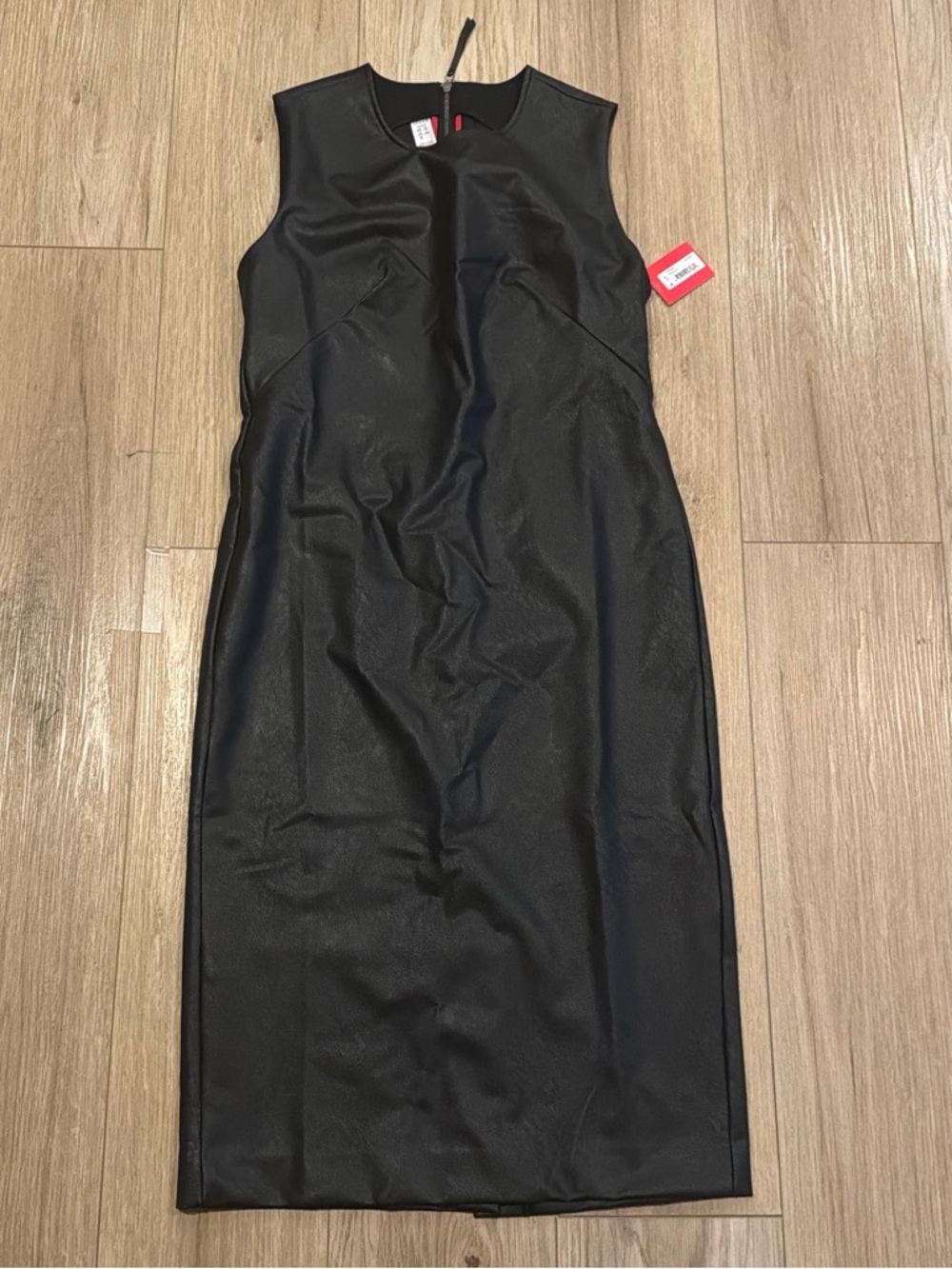 Sleeveless Black Faux Leather Sheath Dress